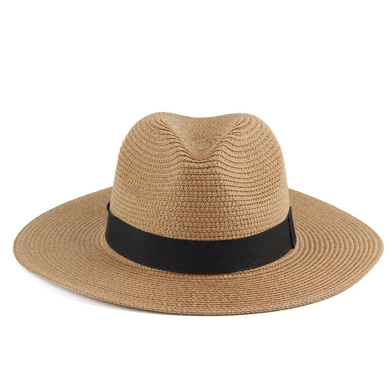 DRAVEN — Summer Straw Fedora Hat – Unisex Beach Sun Hat with Ribbon Detail