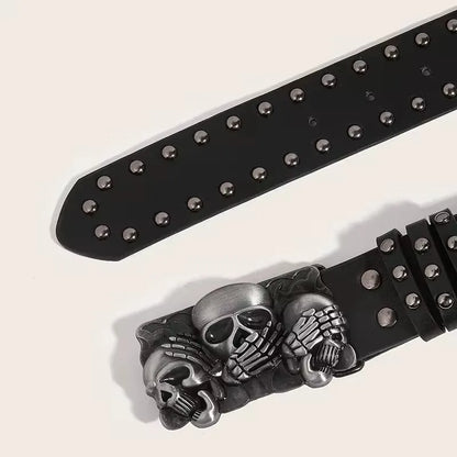 Punk Skull Rivet Belt Unisex Gothic Black Design – Elegant Men's Accessory | Accessorio Uomo Elegante