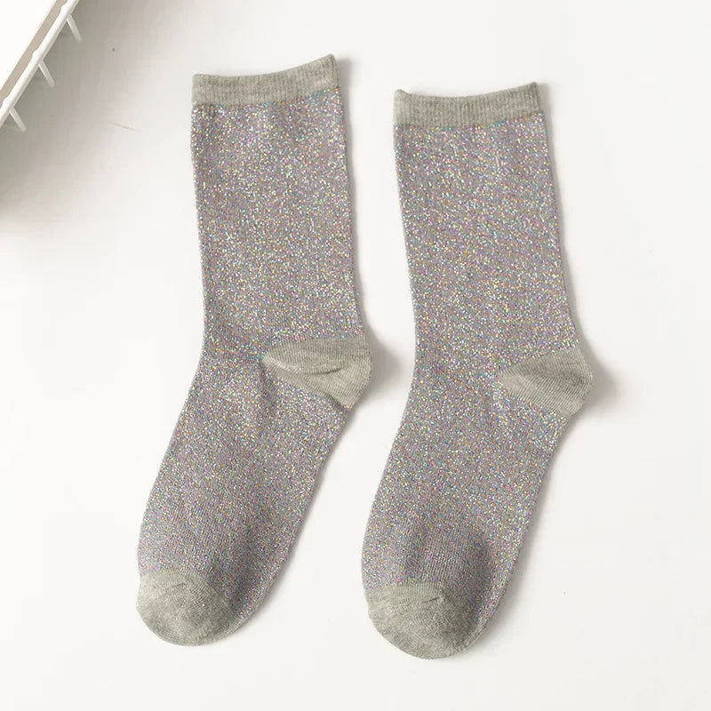 DRAVEN — Women's Glitter Silk Socks – Shiny Gold & Silver Style