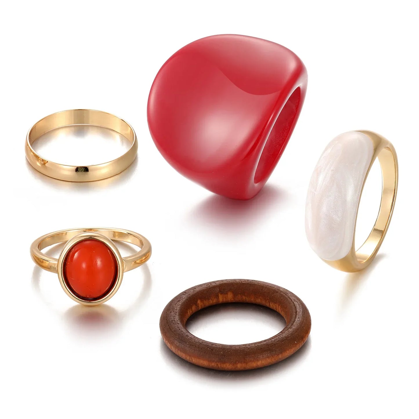 DRAVEN — Red Geometric Resin Ring Set
