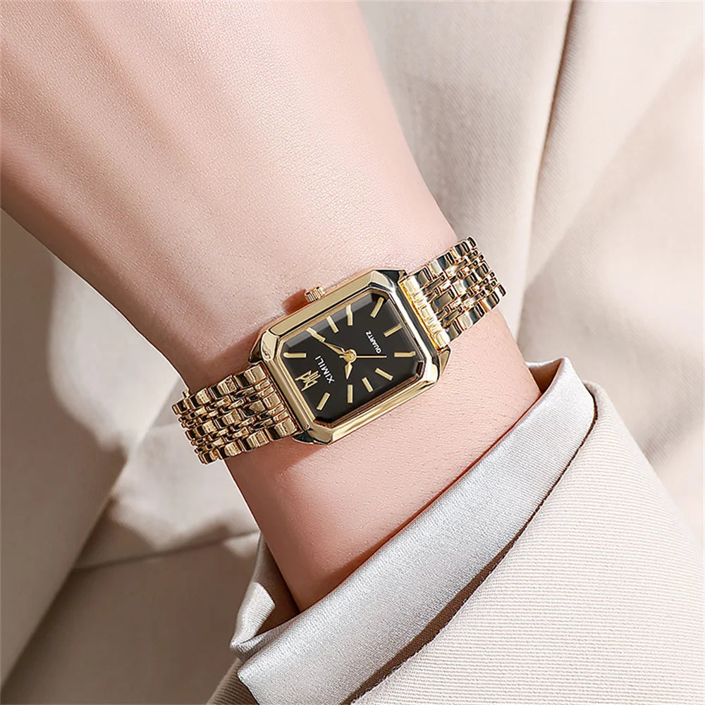 DRAVEN — Women’s Square Gold Watch – Elegant Quartz & Stainless Steel