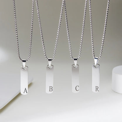 Stainless Steel Initial Bar Necklace – A–Z Alphabet Pendant Jewelry for Men and Women – Elegant Men's Accessory | Accessorio Uomo Elegante