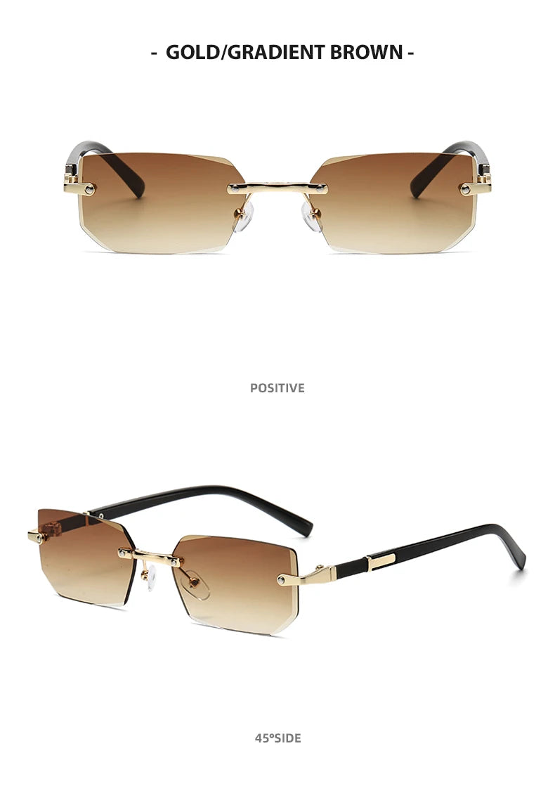 DRAVEN — Rimless Rectangle Sunglasses – Trendy Retro Look