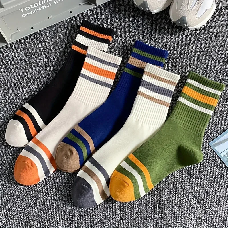 DRAVEN — Colorful Striped Socks – 5 Pairs Unisex Casual Style