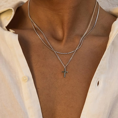 Minimalist Cross Pendant Necklace – Trendy Stainless Steel Jewelry for Men – Elegant Men's Accessory | Accessorio Uomo Elegante