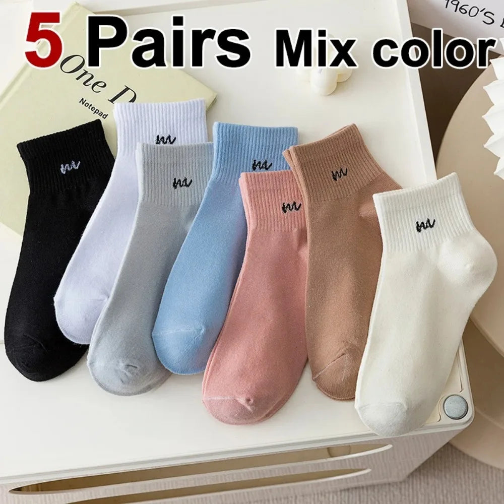 DRAVEN — 5 Pairs Letter Print Short Socks – Soft & Breathable