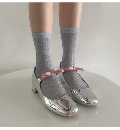 Silver Silk Crew Socks – Women’s Korean Street Style