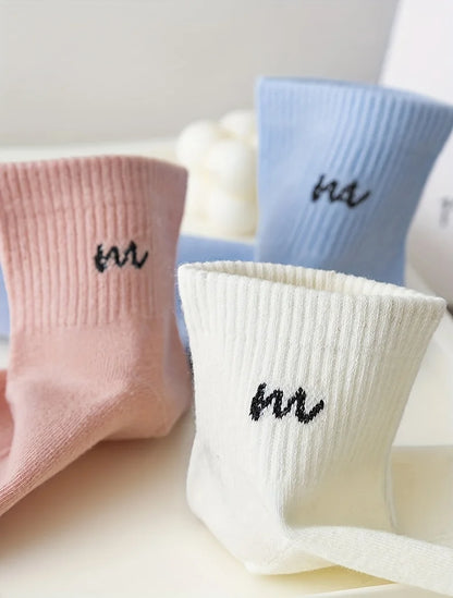 5 Pairs Letter Print Short Socks – Soft Breathable Design