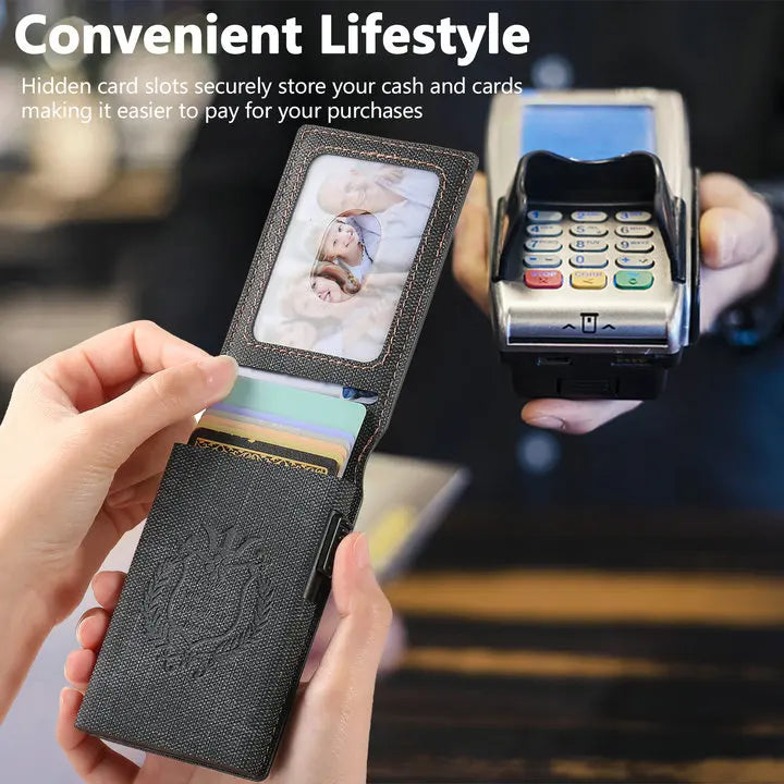 DRAVEN — Automatic Card Ejector Wallet Men Faux Leather Slim Case