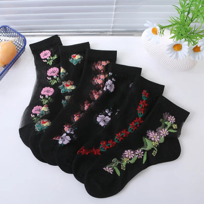 Floral Lace Socks – 6 Pairs Women’s Luxury Mid Tube Style – Elegant Men's Accessory | Accessorio Uomo Elegante