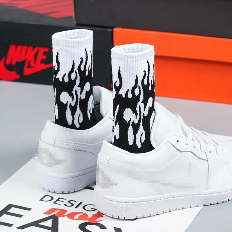 DRAVEN — Flame Print Long Socks – Unisex Street Style