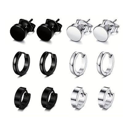 Black Stainless Steel Earring Set – Elegant Men's Accessory | Accessorio Uomo Elegante