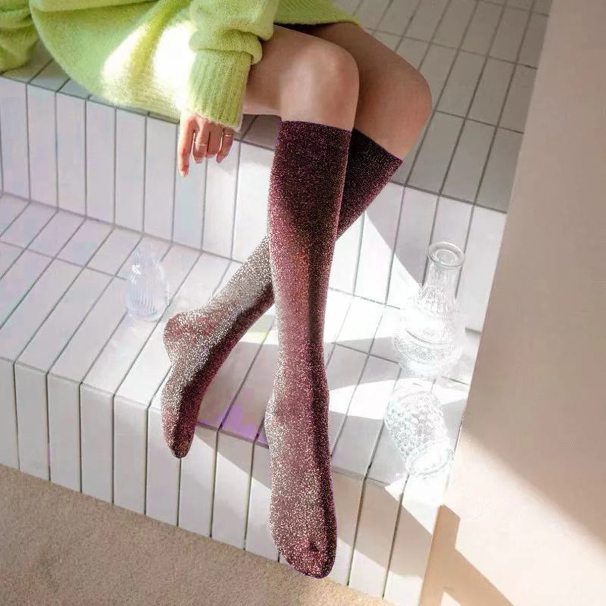 DRAVEN — Shiny Silk Socks – Women’s Luxury Korean Style