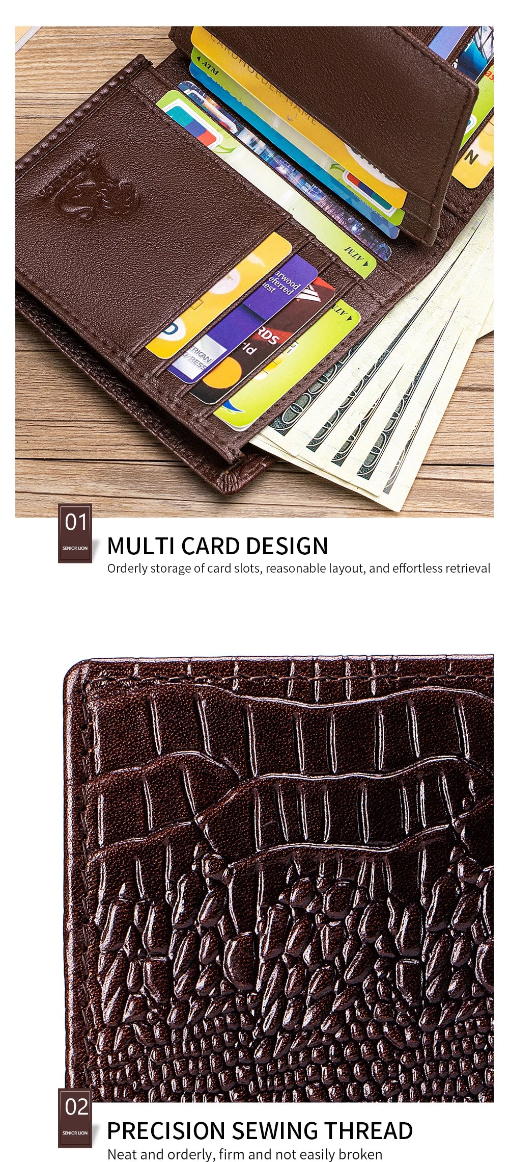 DRAVEN — Genuine Leather Crocodile Wallet Men Retro Large Capacity