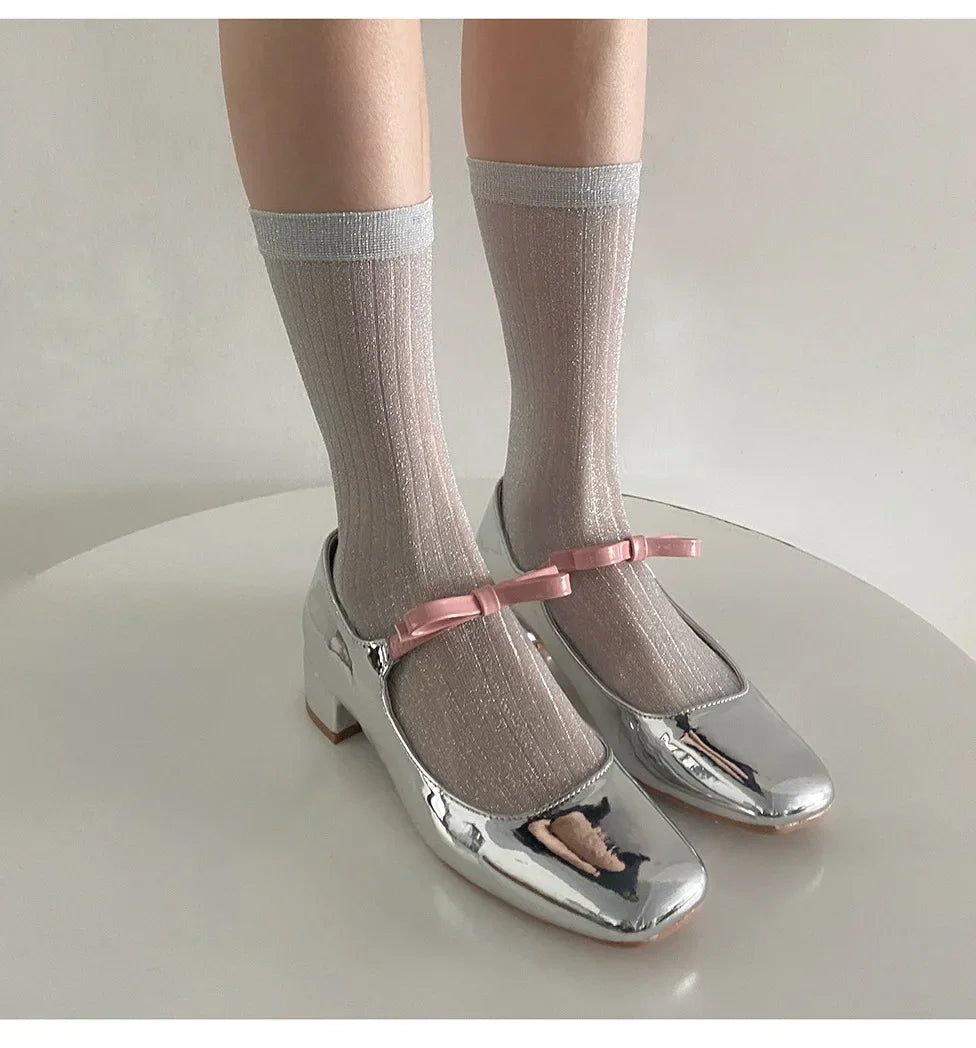 Silver Silk Crew Socks – Women’s Korean Street Style – Elegant Men's Accessory | Accessorio Uomo Elegante