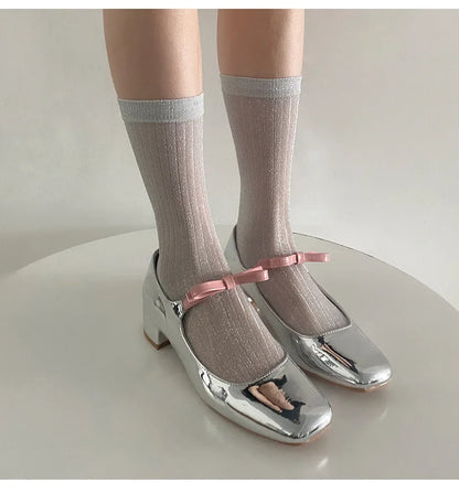 Silver Silk Crew Socks – Women’s Korean Street Style – Elegant Men's Accessory | Accessorio Uomo Elegante