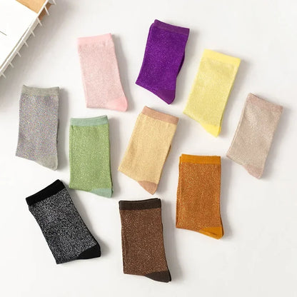 Women's Glitter Silk Socks – Shiny Gold & Silver Style