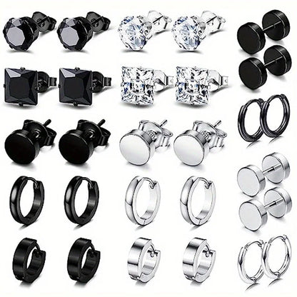 Black Stainless Steel Earring Set – Elegant Men's Accessory | Accessorio Uomo Elegante