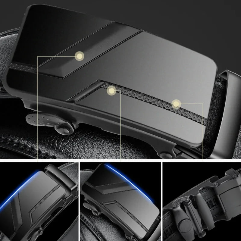 DRAVEN — Luxury Automatic Buckle Belt Men Black Leather Design