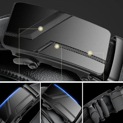 Luxury Automatic Buckle Belt Men Black Leather Design – Elegant Men's Accessory | Accessorio Uomo Elegante