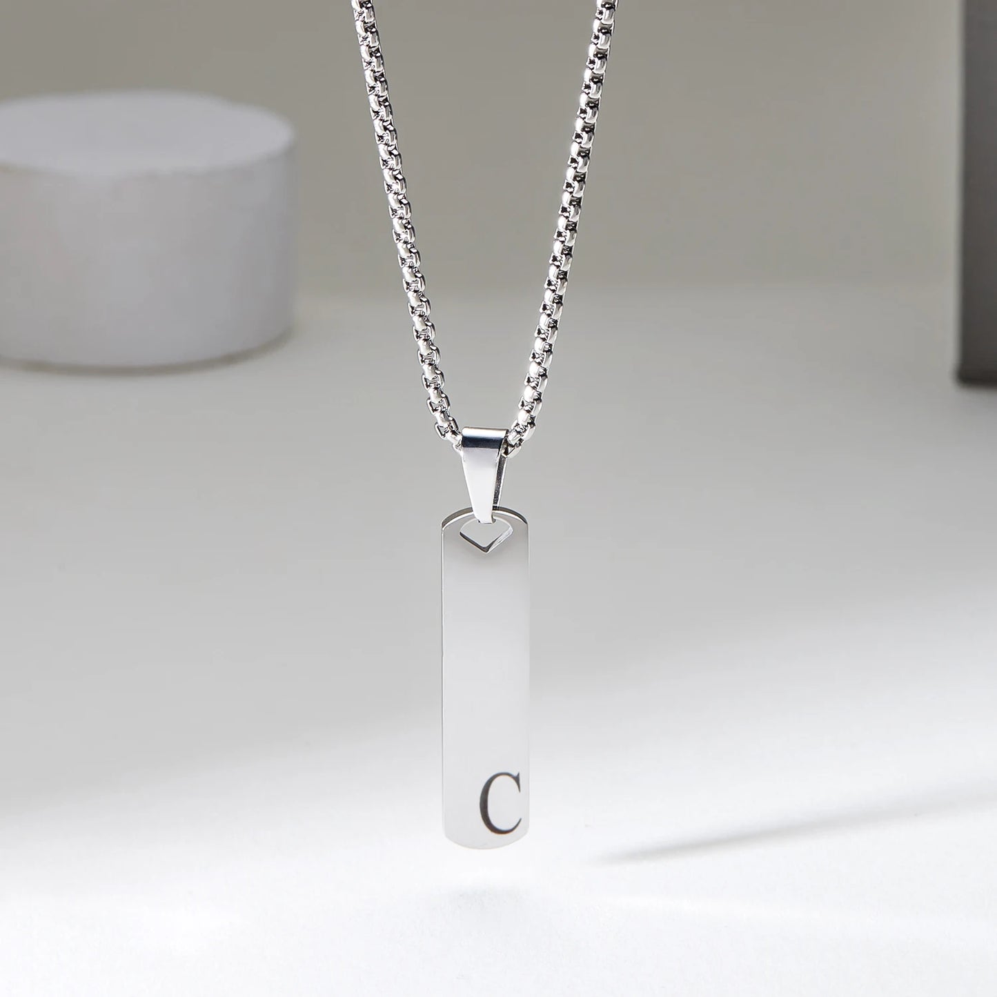 DRAVEN — Stainless Steel Initial Bar Necklace – A–Z Alphabet Pendant Jewelry for Men and Women