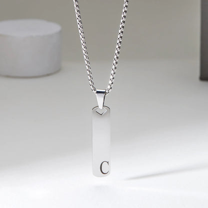Stainless Steel Initial Bar Necklace – A–Z Alphabet Pendant Jewelry for Men and Women – Elegant Men's Accessory | Accessorio Uomo Elegante