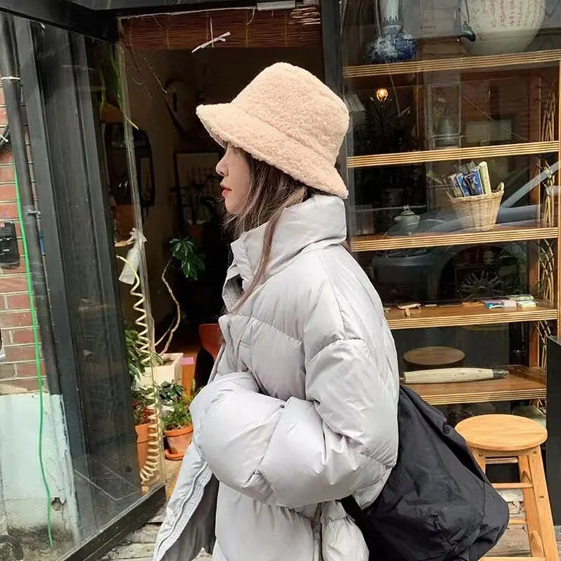 DRAVEN — Lamb Wool Bucket Hat – Unisex Harajuku Winter Style