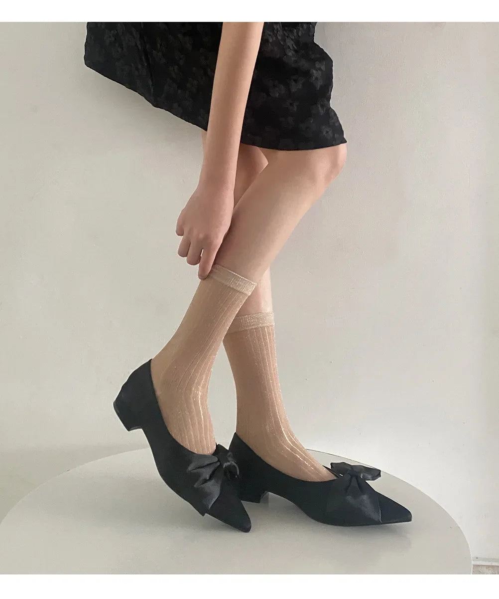 DRAVEN — Silver Silk Crew Socks – Women’s Korean Street Style