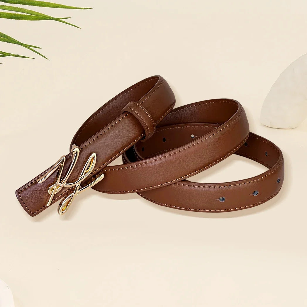 DRAVEN — Women's PU Leather Belt Linear Letter Alloy Buckle