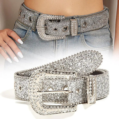 Skull Rhinestone PU Leather Belt Women Sparkling Design – Elegant Men's Accessory | Accessorio Uomo Elegante