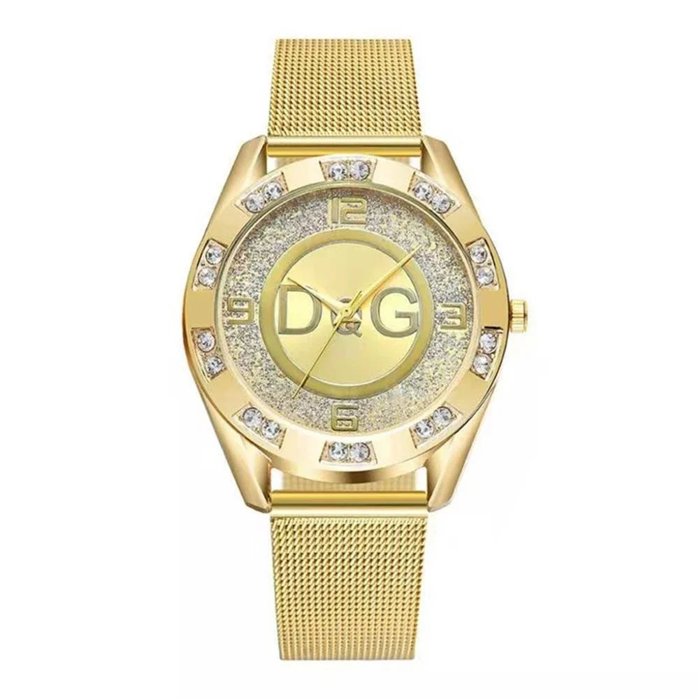 DRAVEN — Golden Radiance – 2025 Women’s Diamond Watch with Mesh Strap & Digital Design
