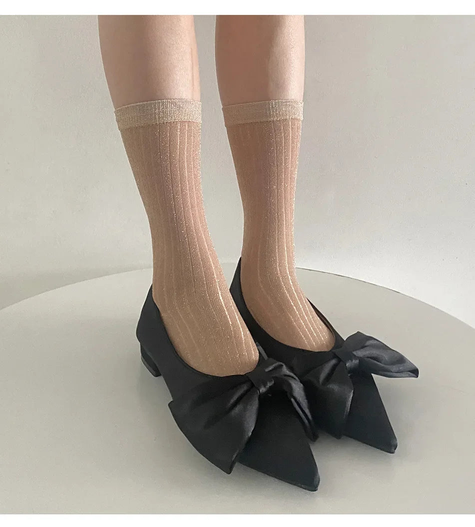 DRAVEN — Silver Silk Long Socks – Women’s Korean Street Style