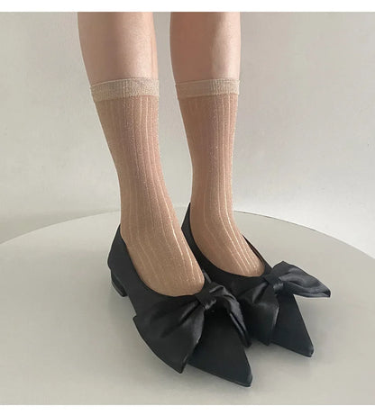 Silver Silk Long Socks – Women’s Korean Street Style