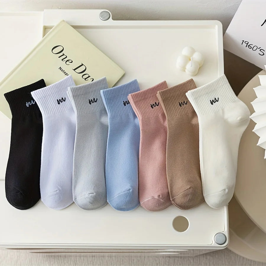 DRAVEN — 5 Pairs Letter Print Short Socks – Soft Breathable Design