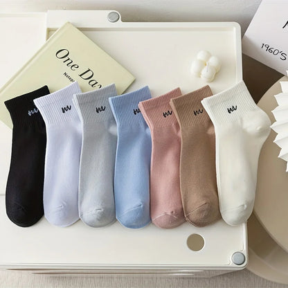5 Pairs Letter Print Short Socks – Soft Breathable Design