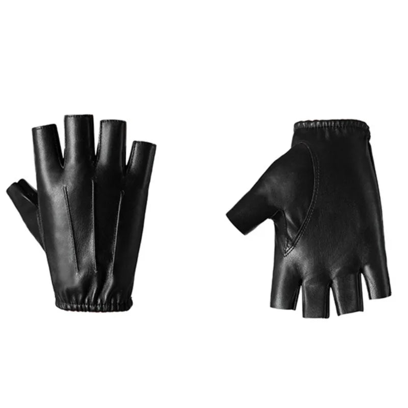 DRAVEN — PU Leather Fingerless Gloves – Unisex Tactical Street Style