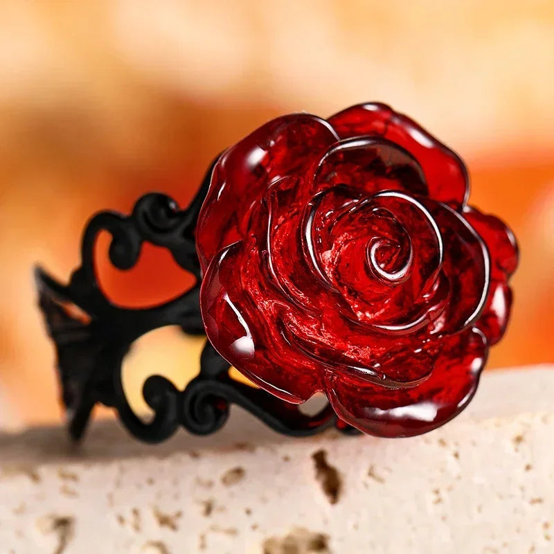 Gothic Red Rose Adjustable Ring – Elegant Men's Accessory | Accessorio Uomo Elegante