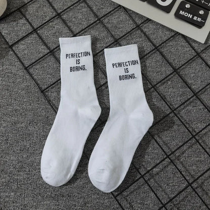 Unisex Letter Street Socks – White College Style