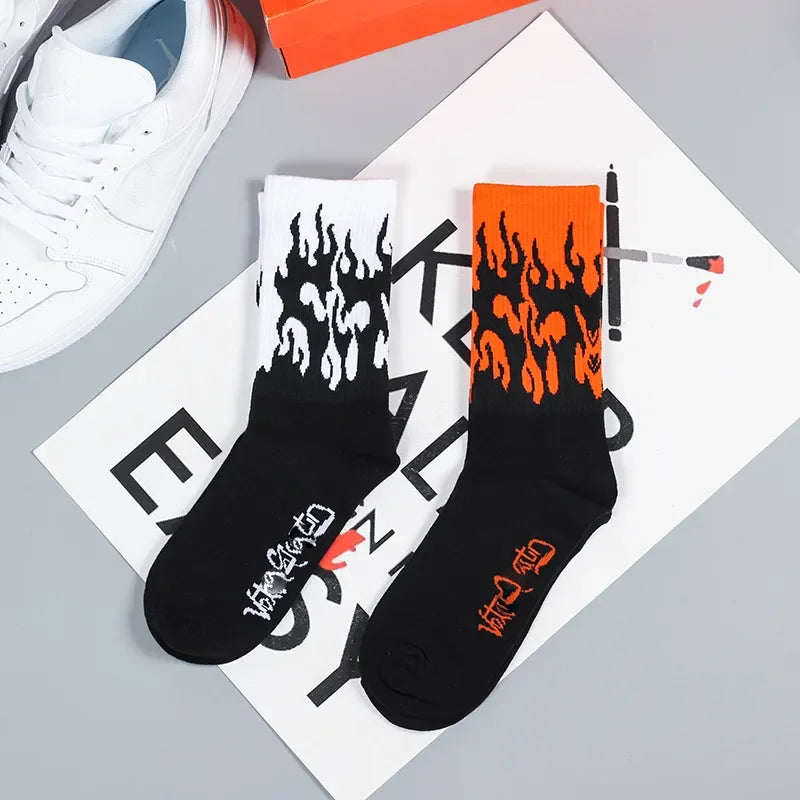 DRAVEN — Flame Print Long Socks – Unisex Street Style