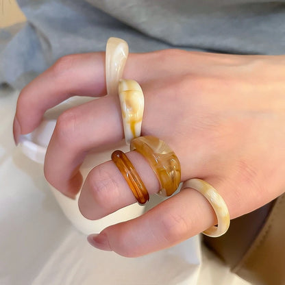 Red Geometric Resin Ring Set