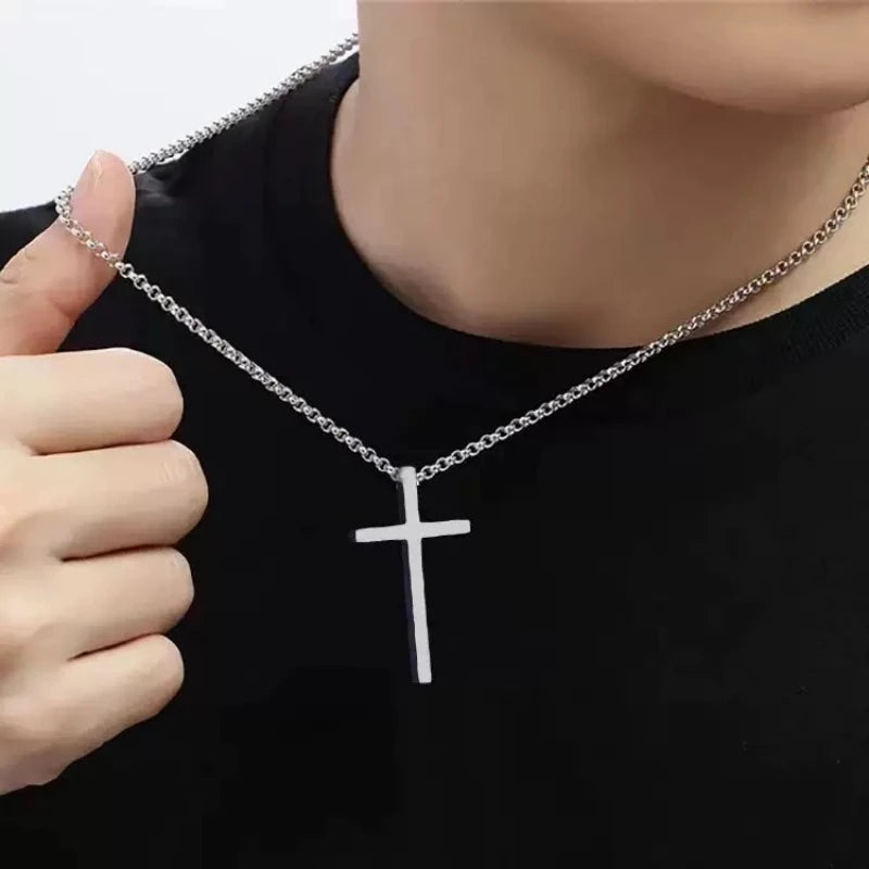 DRAVEN — Cross Pendant Necklace – Silver Titanium Steel Jewelry for Men
