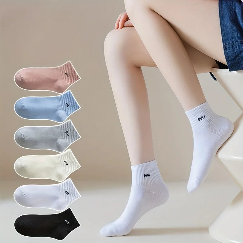DRAVEN — 5 Pairs Letter Print Short Socks – Soft Breathable Design