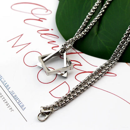 Geometric Triangle Couple Necklace – Stainless Steel Jewelry for Men and Women