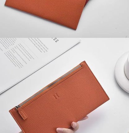 Ultra Thin Leather Long Wallet 2025 Simple Zipper Design – Elegant Men's Accessory | Accessorio Uomo Elegante