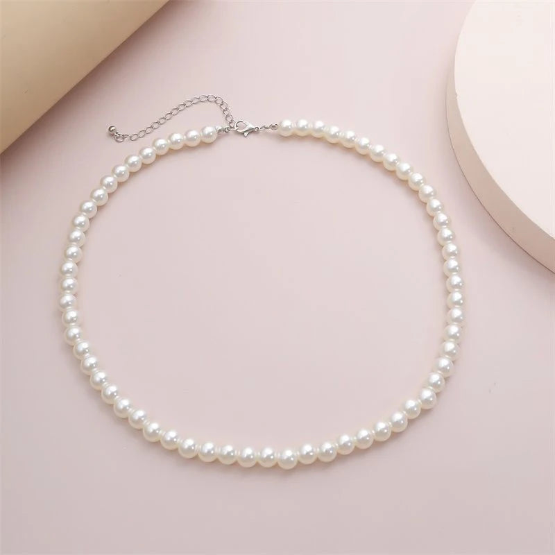 DRAVEN — Classic White Pearl Choker – Vintage Handmade Beaded Necklace for Men and Women