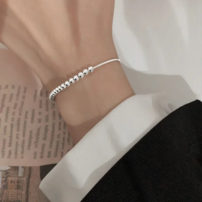 Solid 925 Sterling Silver Beaded Bracelet – Elegant Men's Accessory | Accessorio Uomo Elegante