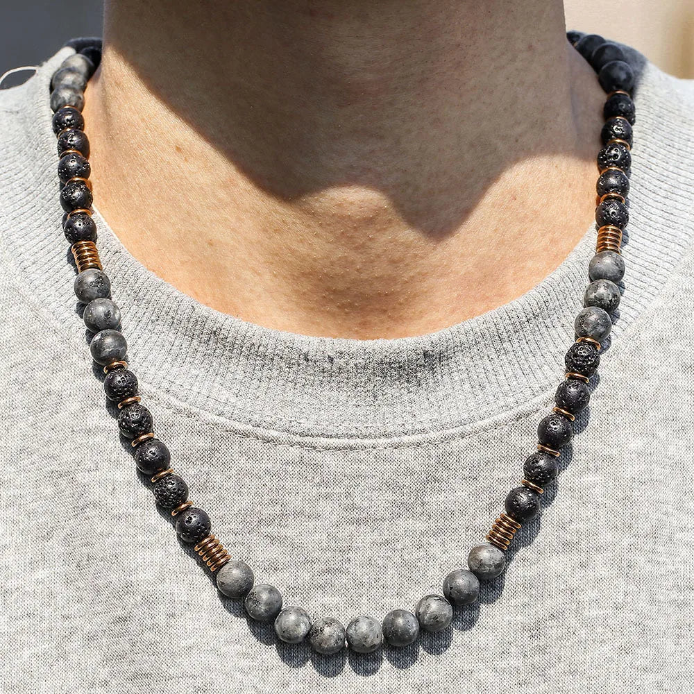 Black Stone Bead Necklace – Trendy Minimalist Jewelry for Men – Elegant Men's Accessory | Accessorio Uomo Elegante