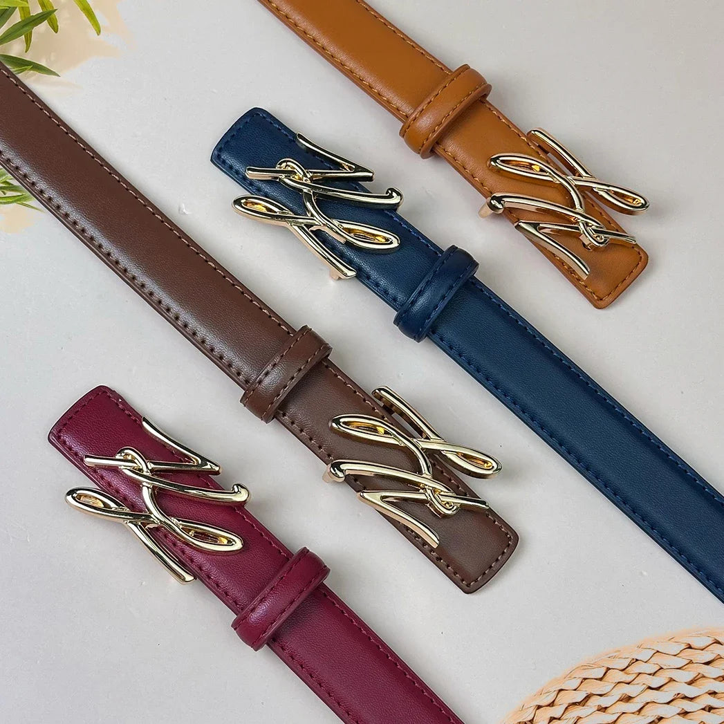 Women's PU Leather Belt Linear Letter Alloy Buckle – Elegant Men's Accessory | Accessorio Uomo Elegante