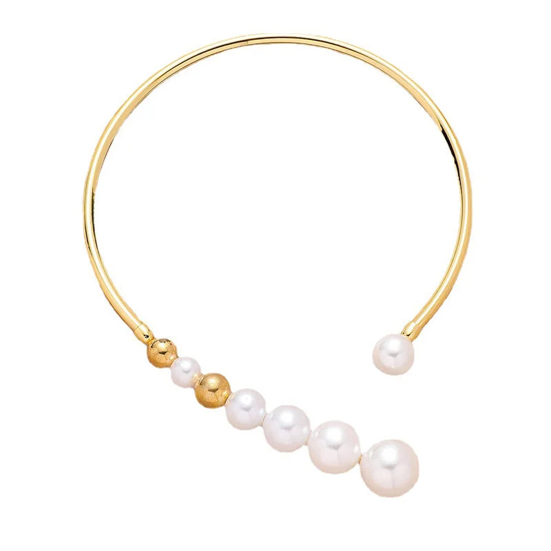 DRAVEN — Exaggerated Pearl Necklace – Golden Bead Open Collar Jewelry for Women