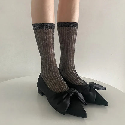 Silver Silk Crew Socks – Women’s Korean Street Style
